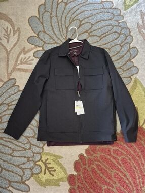 NWT Perry Ellis Men's Black Zip-Front Casual Jacket And Burgundy Polo, S Or M